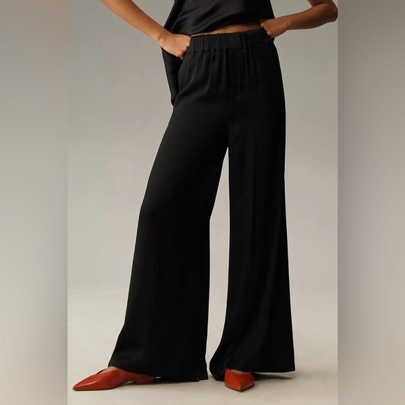 NWT! By Anthropologie Black Pull-On Silk Pants - Size Small 💎 - Picture 1 of 4